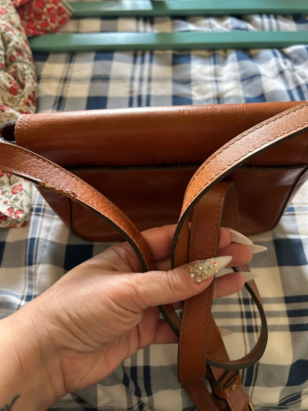 Patricia Nash Cognac Leather Crossbody with Signature Plaque - Picture 3 of 10